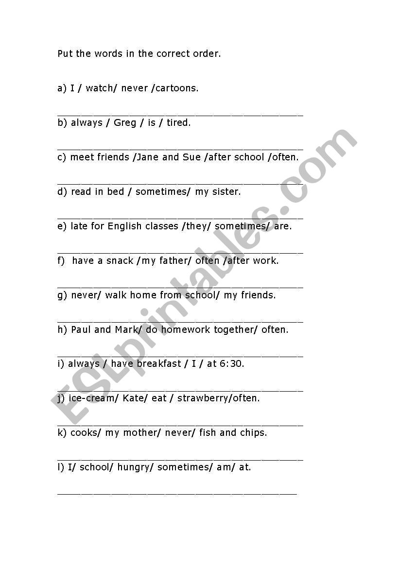 Adverbs of frequency - ESL worksheet by ericadomeniche