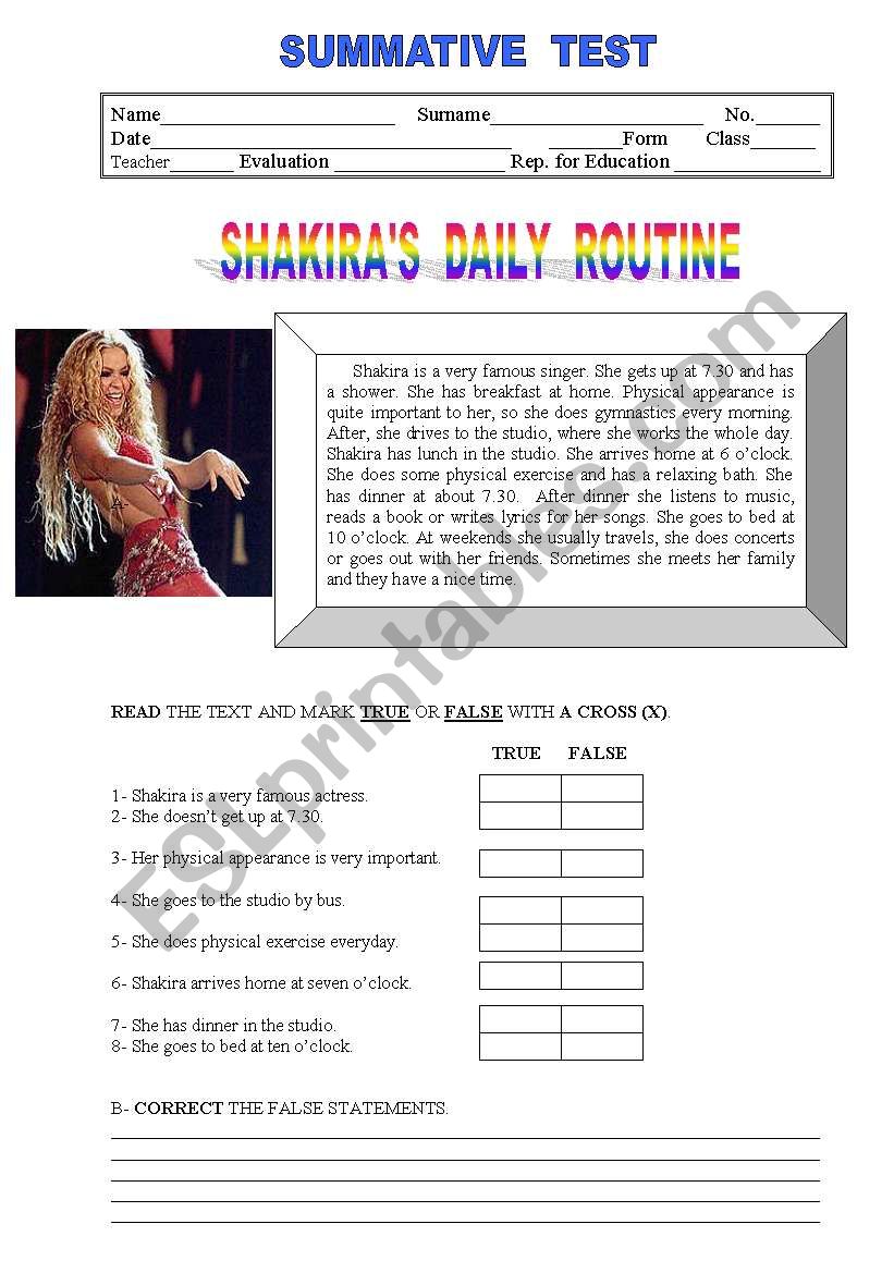 shakira biography worksheet