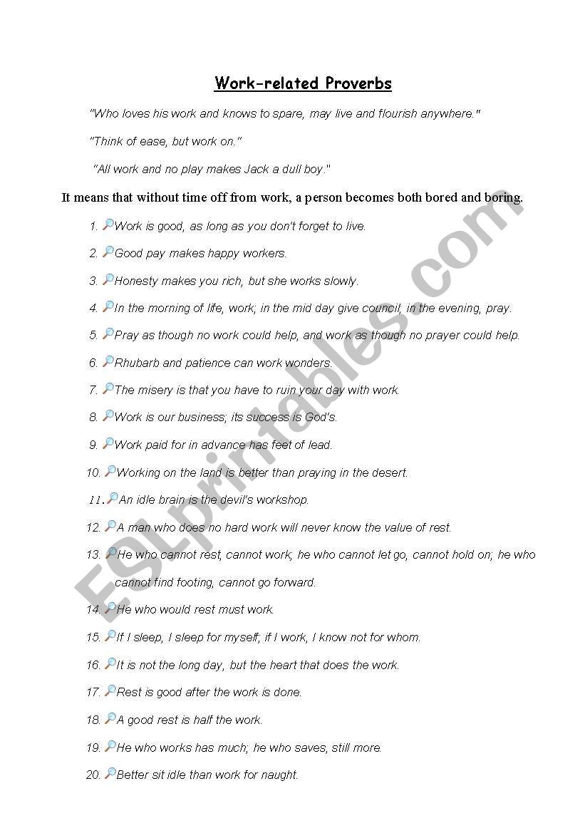 work related proverbs worksheet