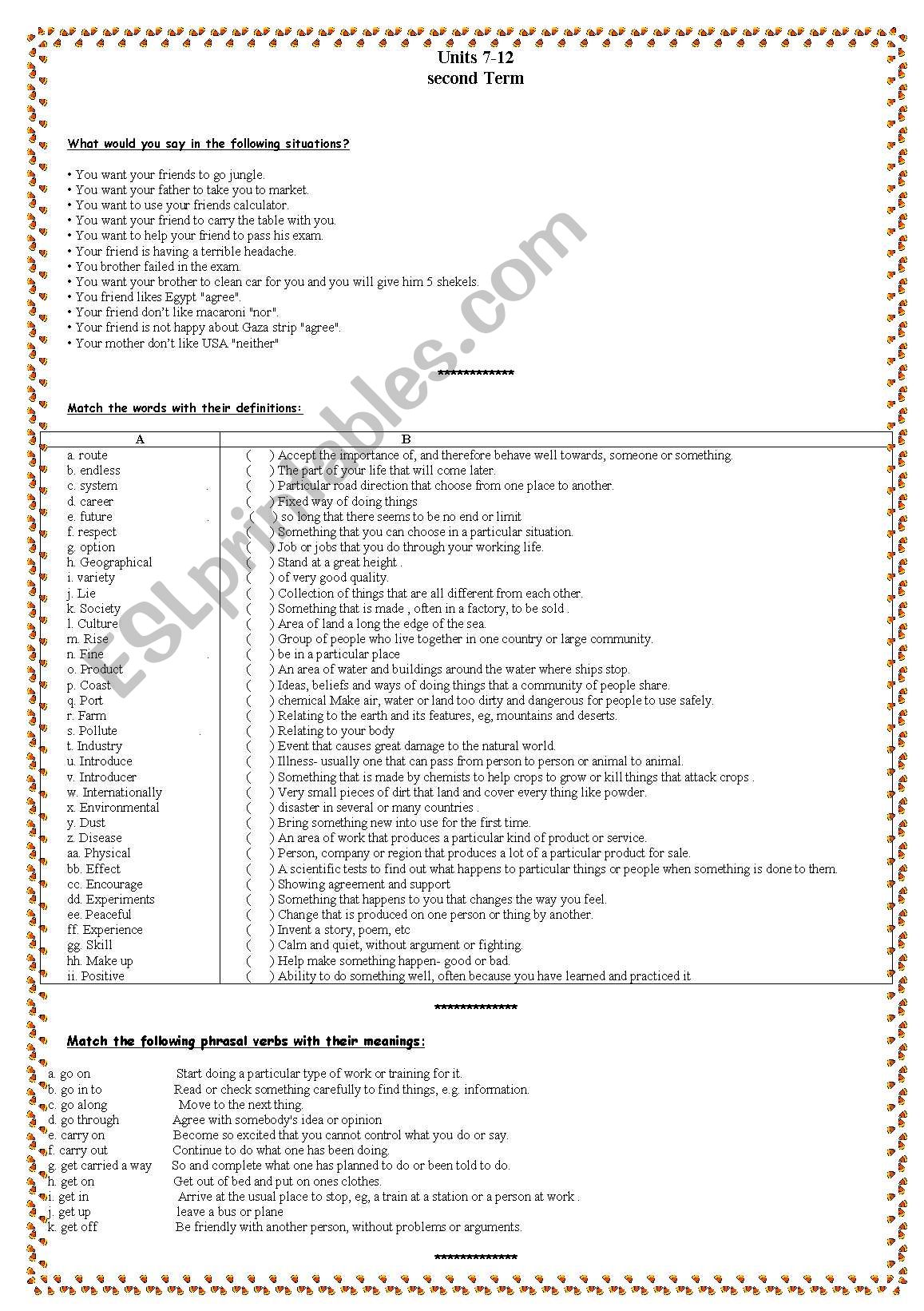 Revision for Ninth grade worksheet