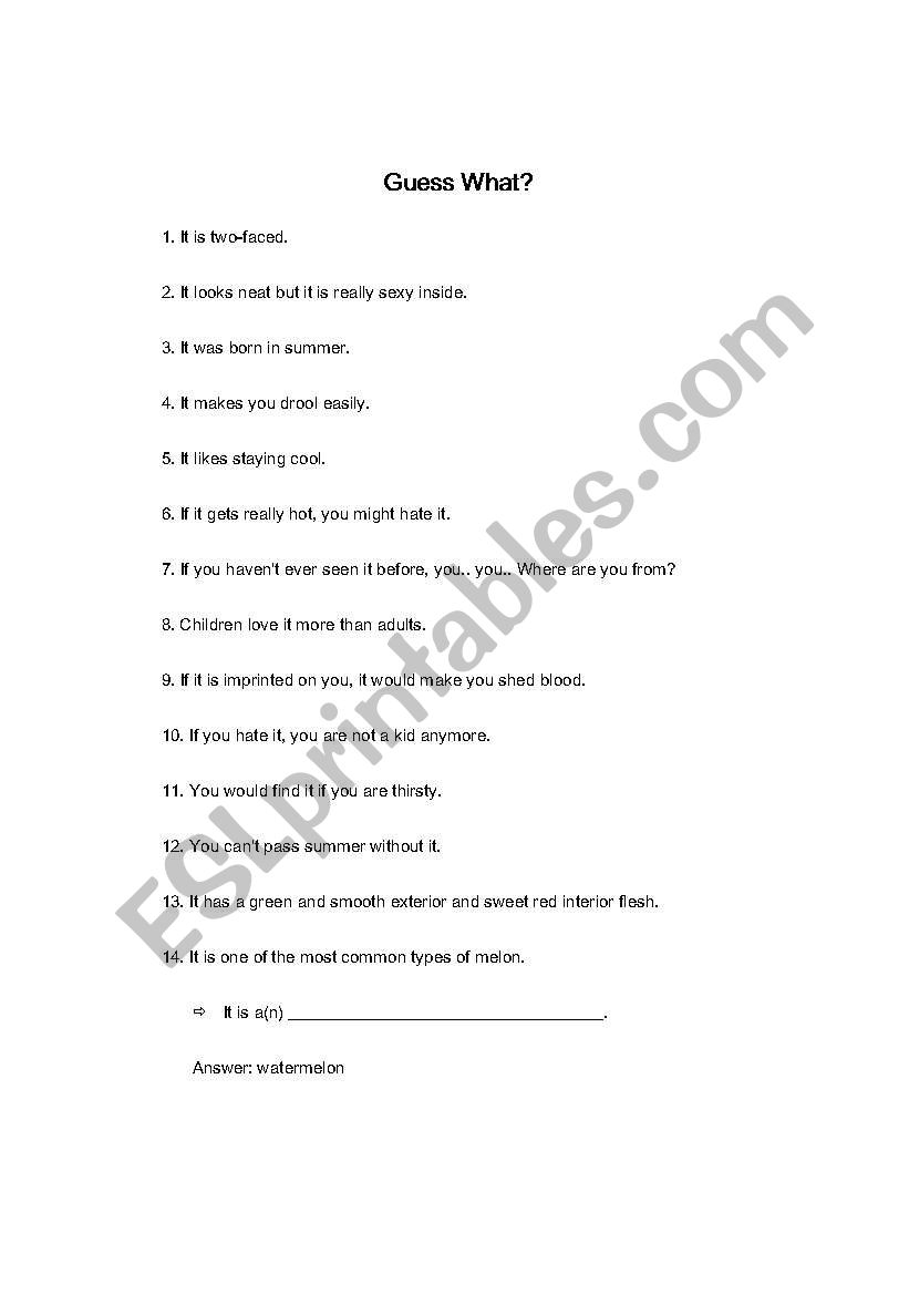 Guess What? (Riddles) worksheet