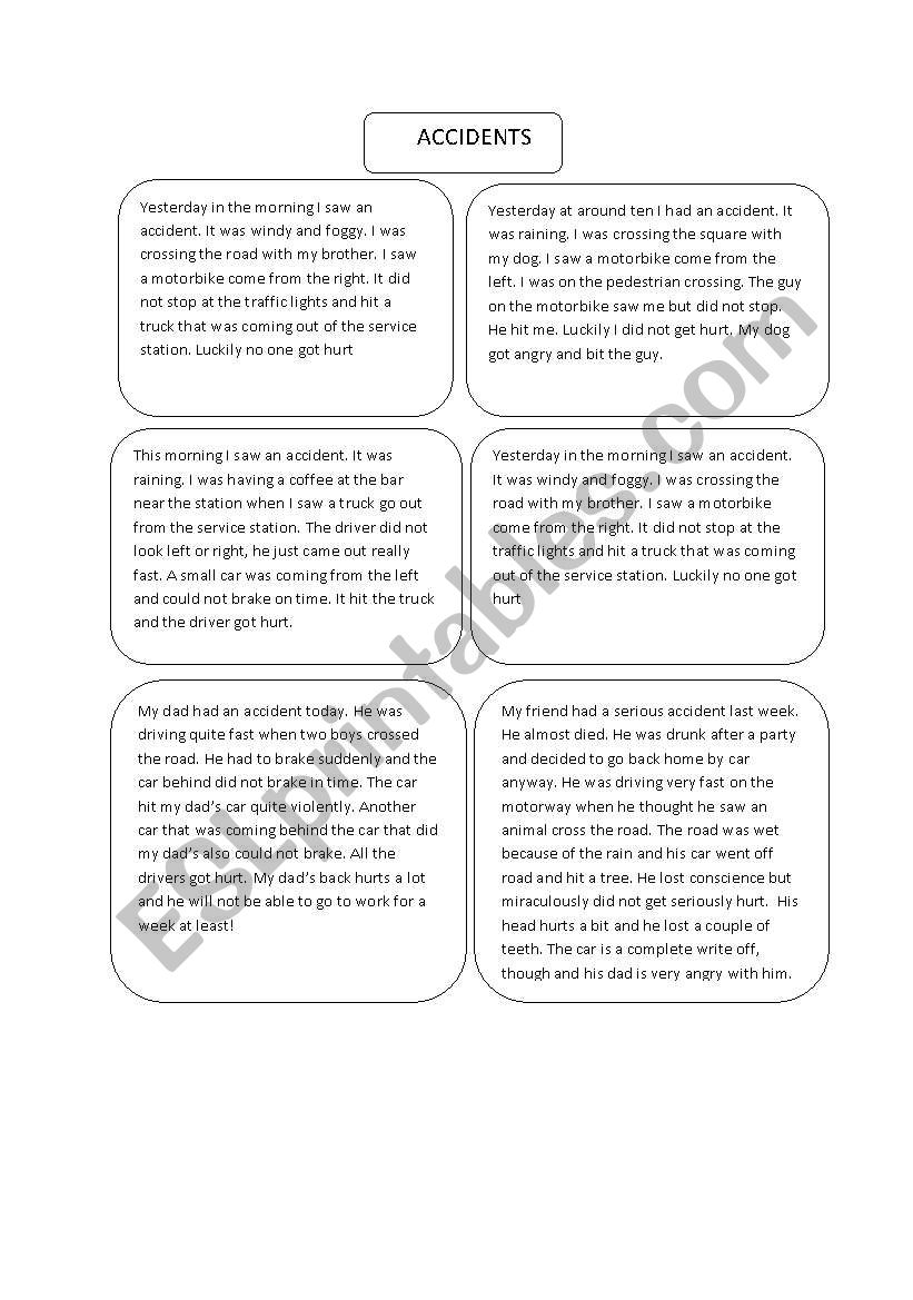 accidents worksheet