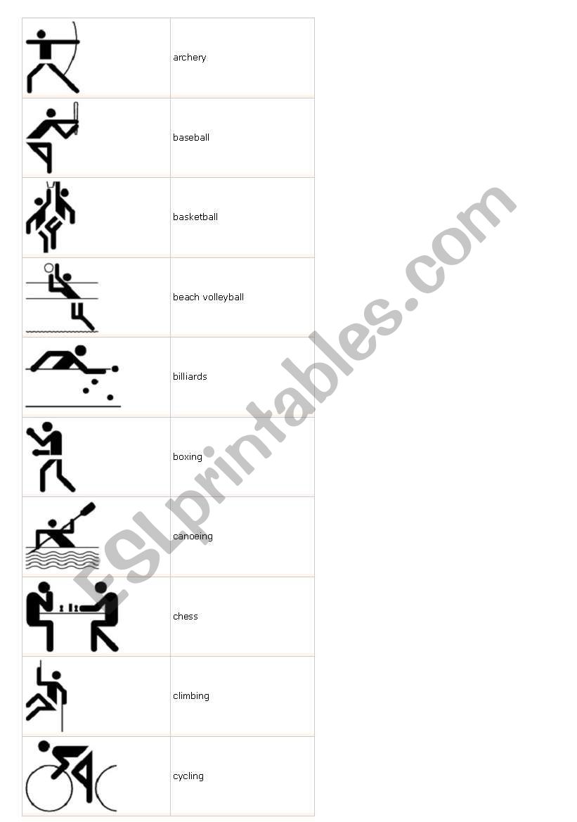  different kinds of sports  worksheet