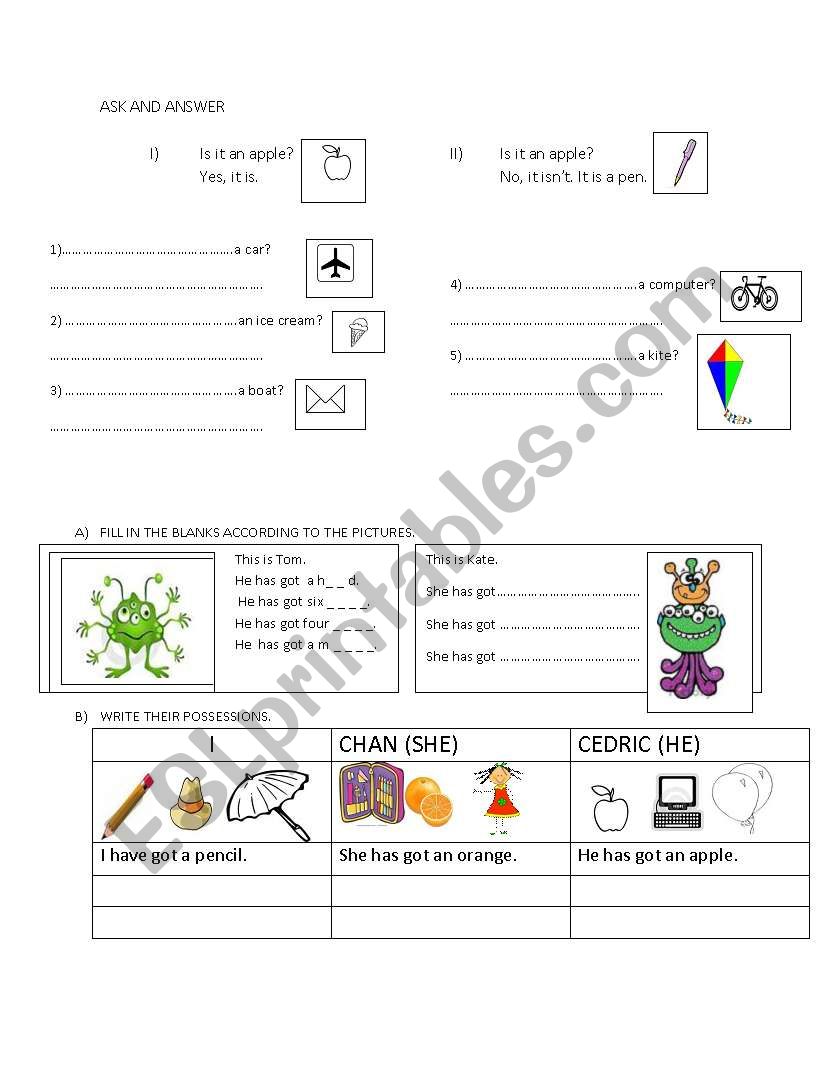 exercices for objects worksheet