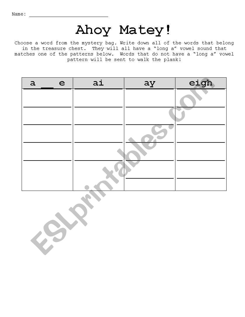 Word Sort...Long vowels worksheet