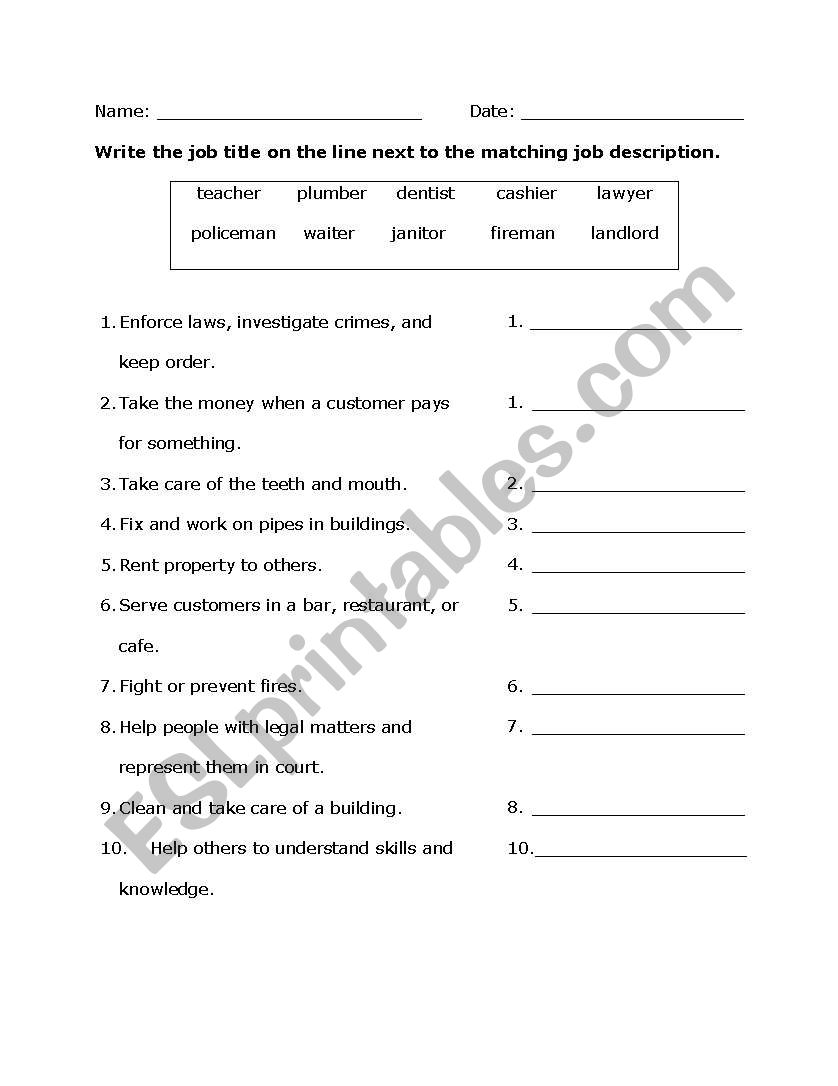 English Worksheets: Job Descriptions