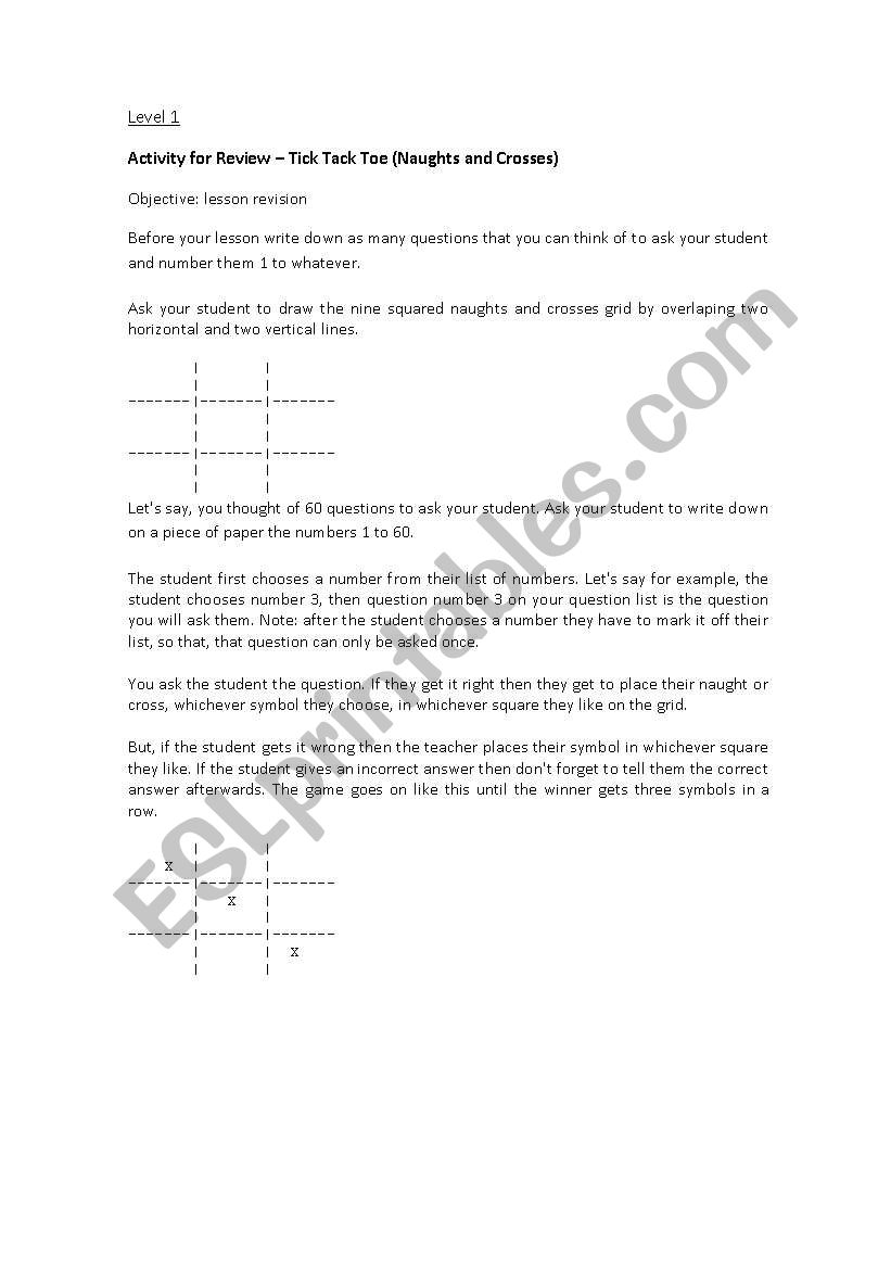 Activity for review - Tic Tac Toe