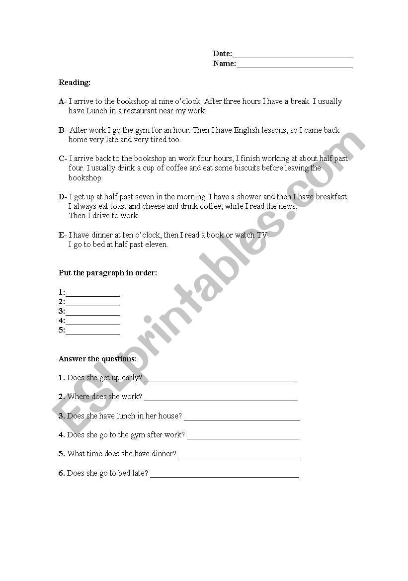 elementary test worksheet