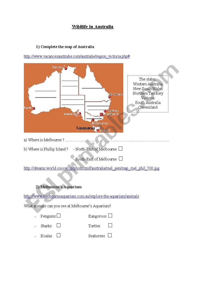 Wildlife in Australia worksheet