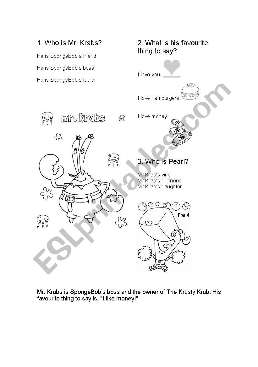 Mr. Krabs worksheet