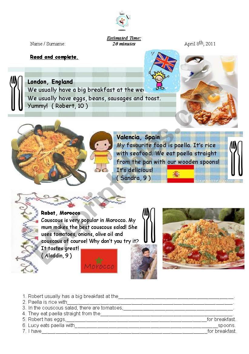 Food worksheet