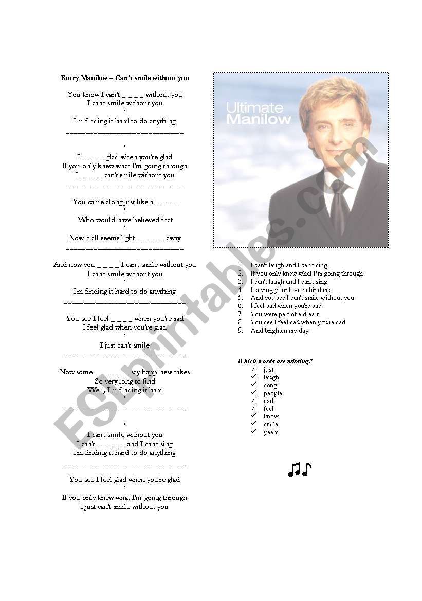 Song worksheet I cans smile without you