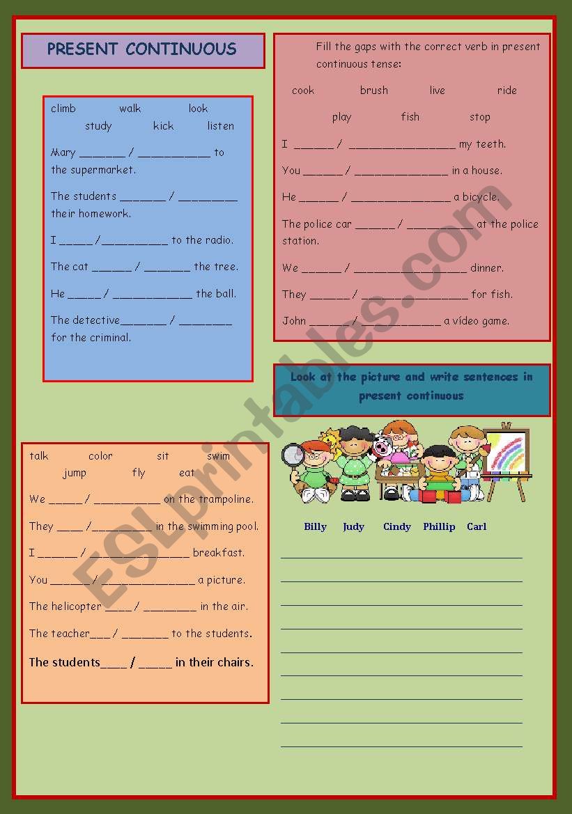 present continuous affirmative elementary - ESL worksheet by turkeyenglish