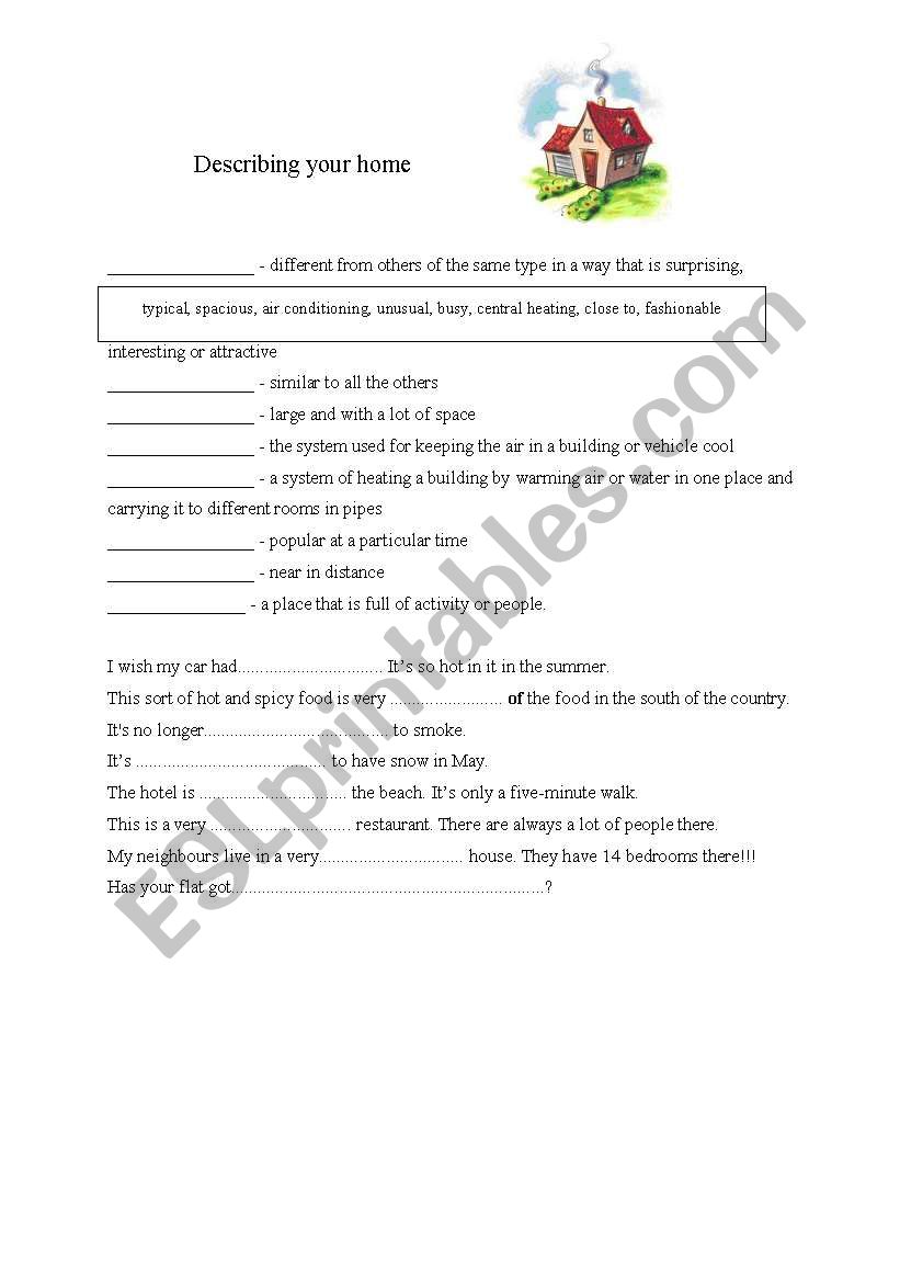 describing home worksheet