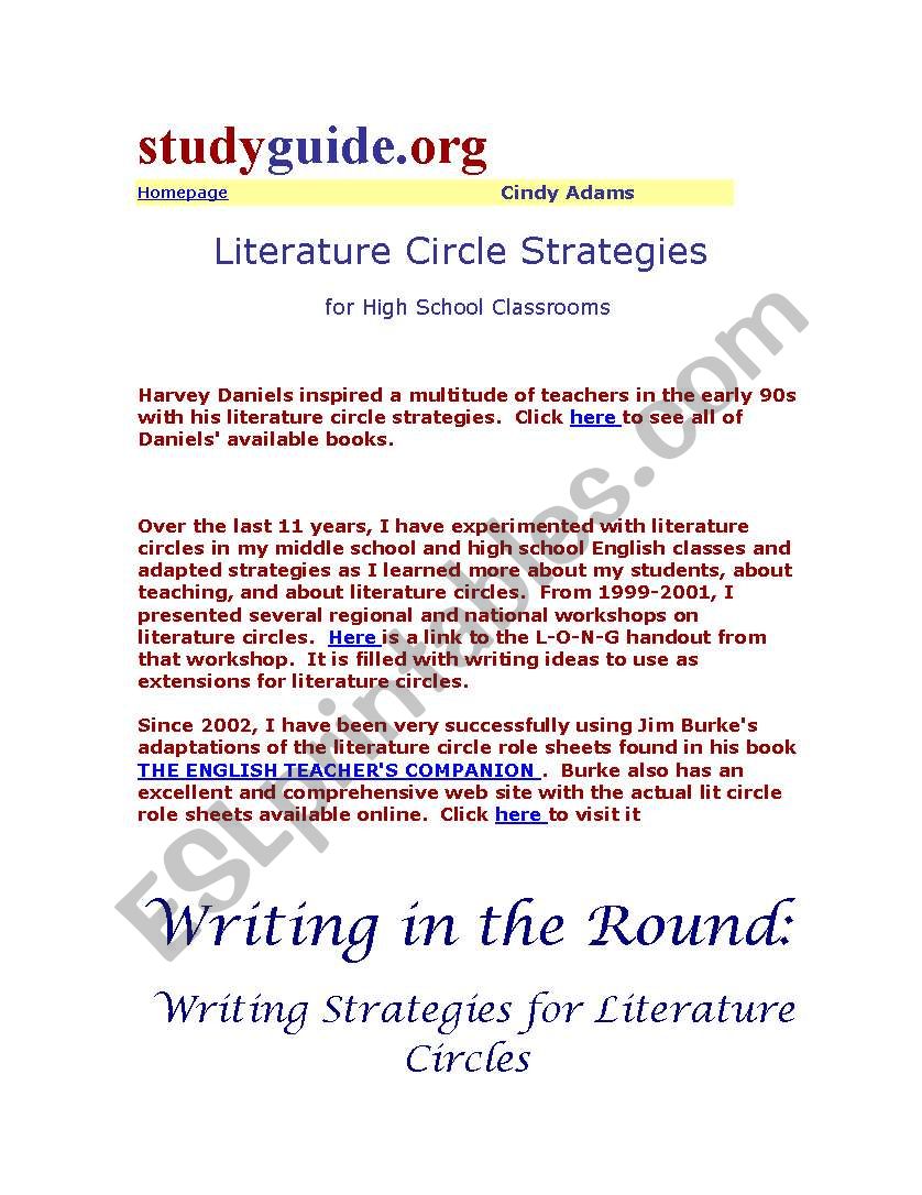 Literature Circles for Night worksheet