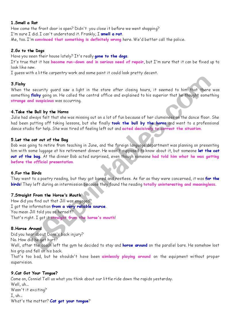 Common Idioms worksheet