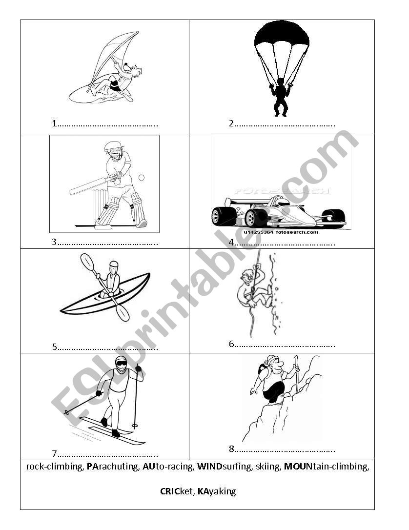 sports activities worksheet