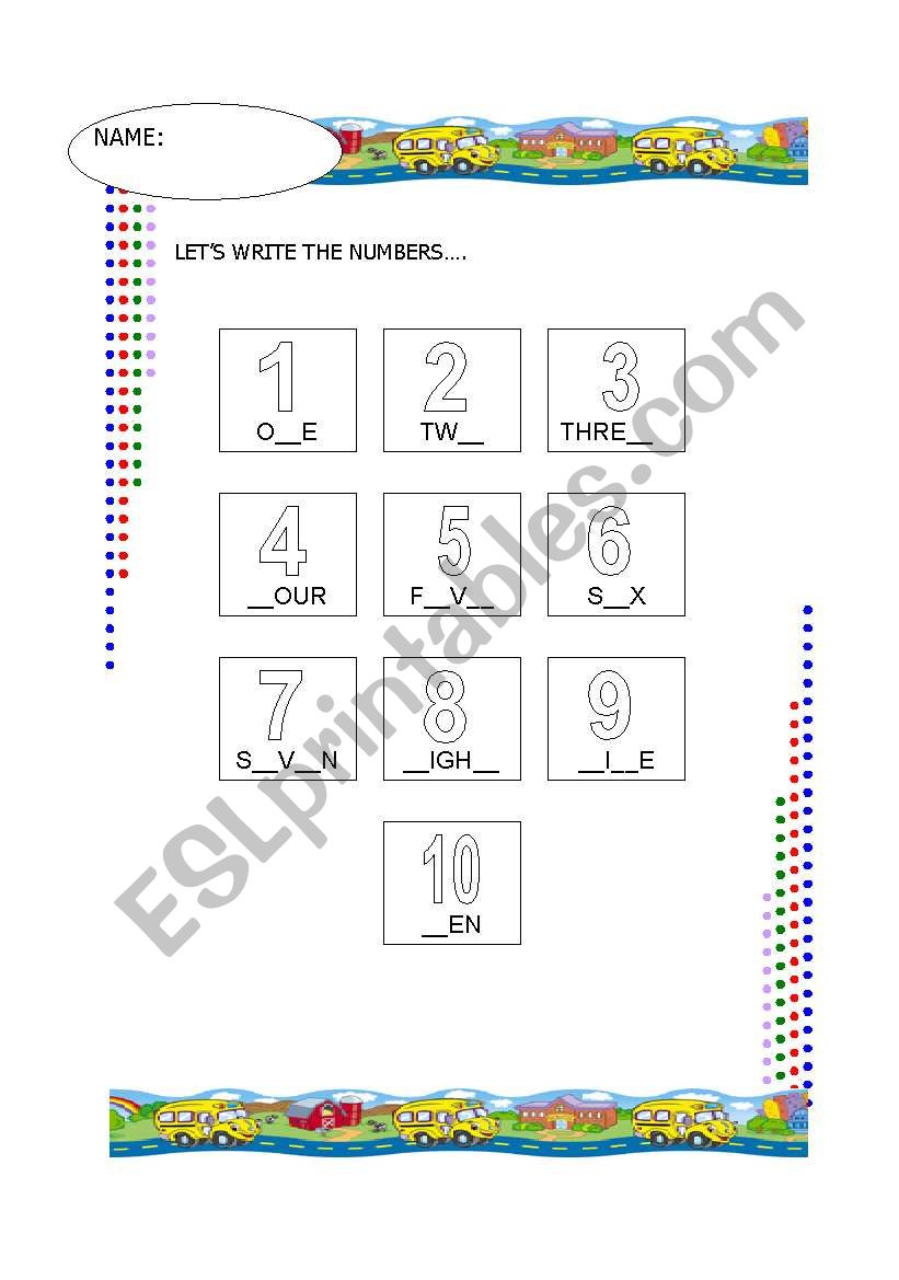 numbers worksheet