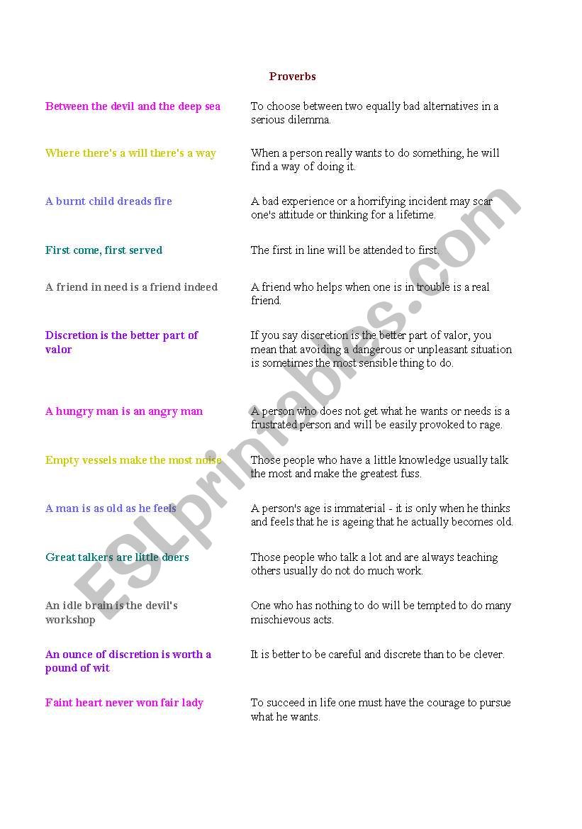 proverbs worksheet