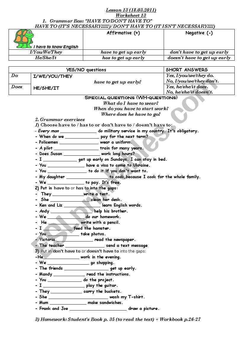 Have To   Don´t Have To - Esl Worksheet By Balenasik1989