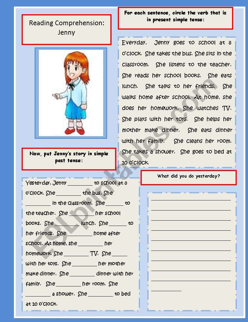 Reading And Writing Exercise Present Simple And Past Tense ESL 