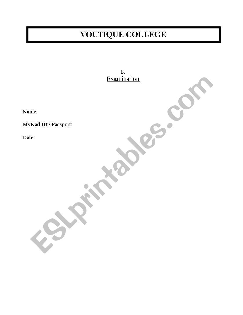 Exam worksheet