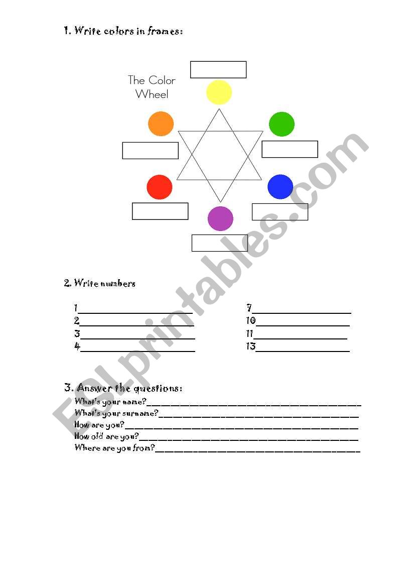 Colours, shapes and animals worksheet