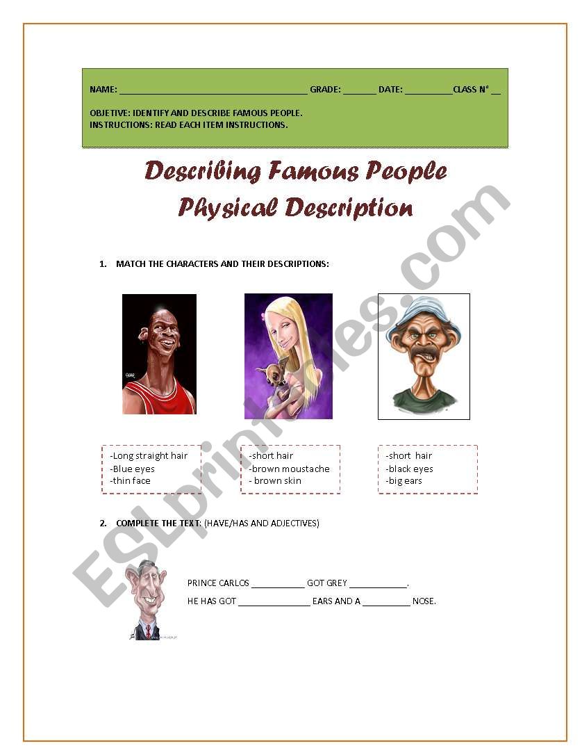 physical description worksheet
