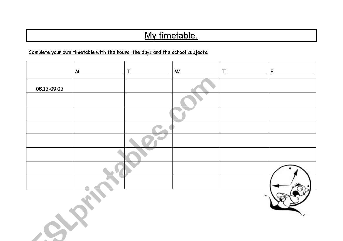 My timetable worksheet