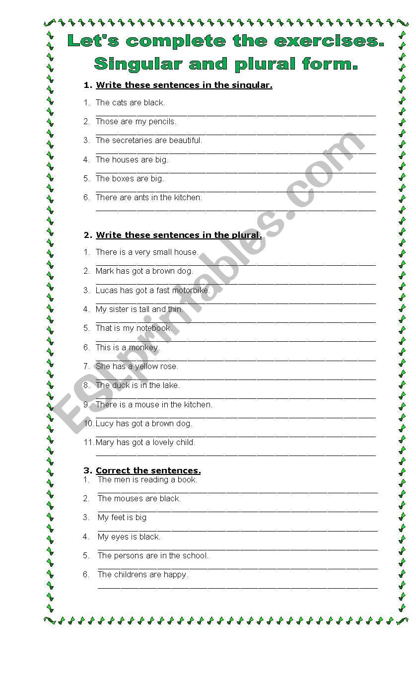 Singular and Plural Forms worksheet