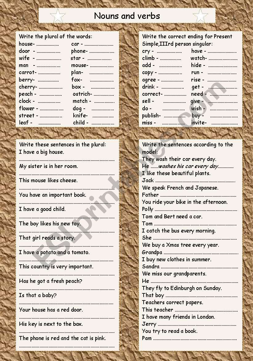 grade 1 sample worksheets on nouns verbs and adjectives verbs and