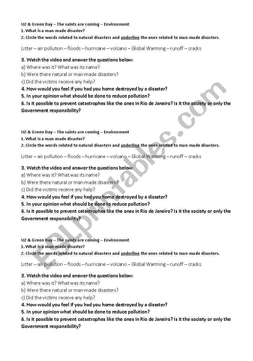 Natural ou men made disaster? worksheet