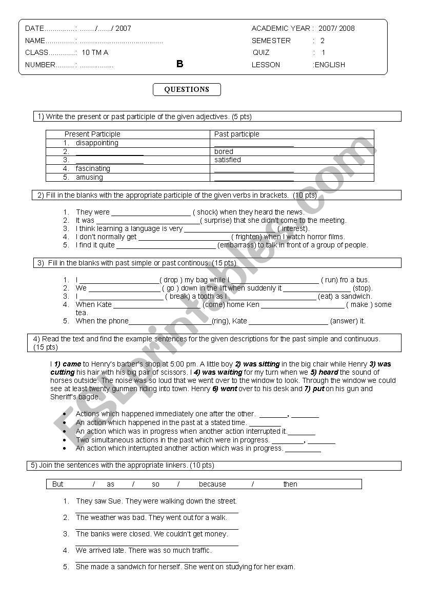 exam for pre-intermediate students