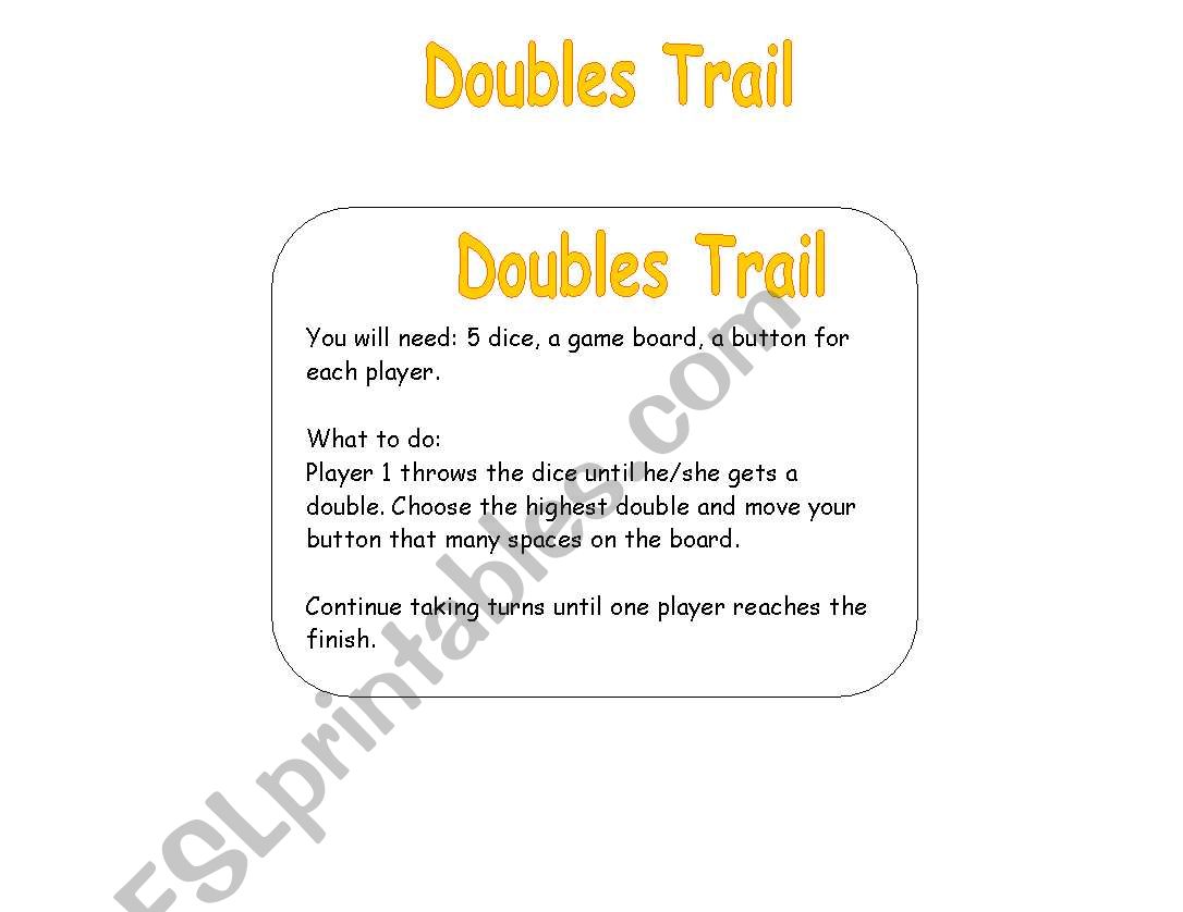 Doubles trail worksheet