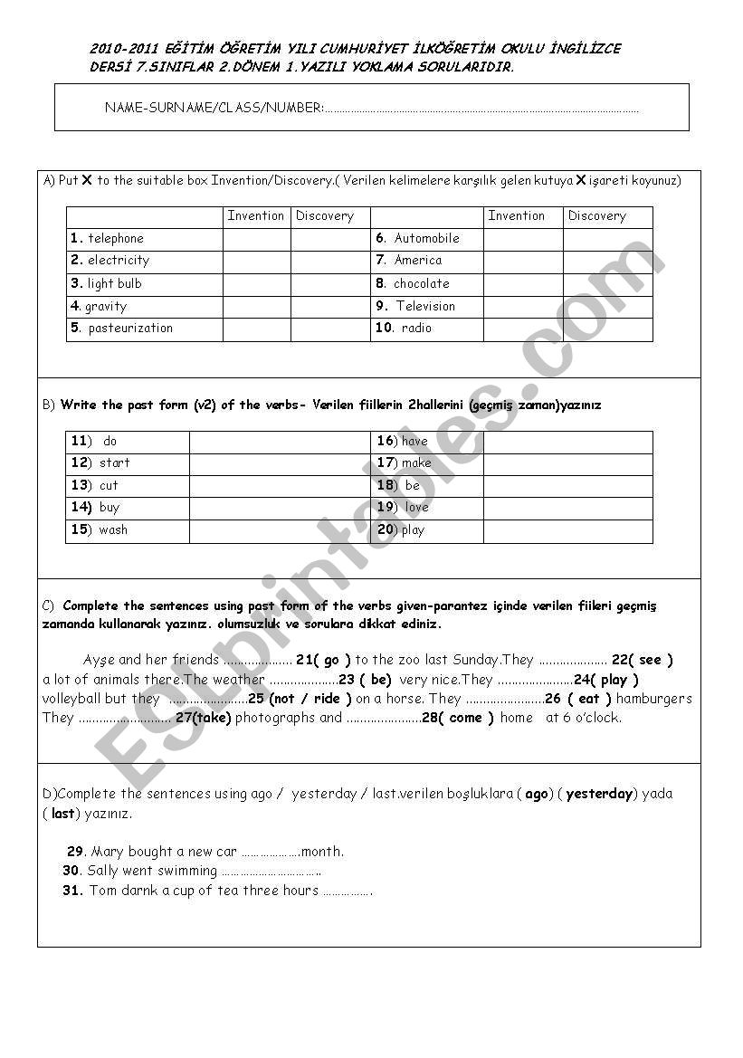 7TH GRADE EXAM  worksheet