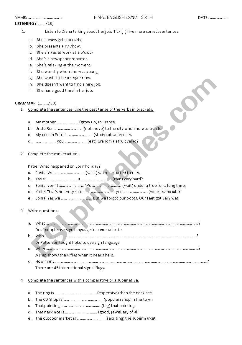 EXAM worksheet