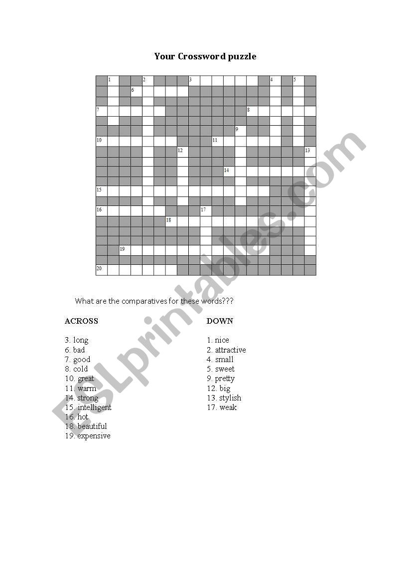 Crossword for comparatives worksheet