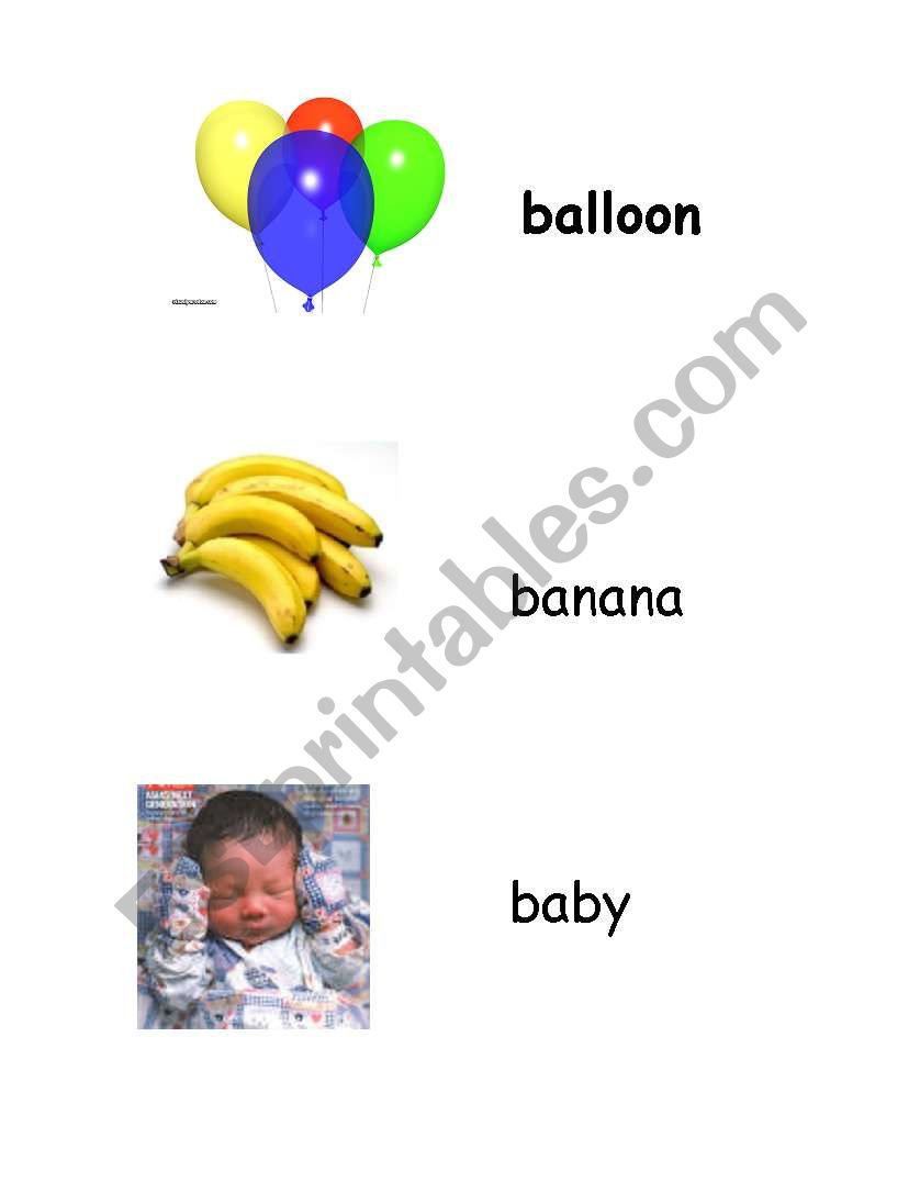 Beginning B sound word cards worksheet