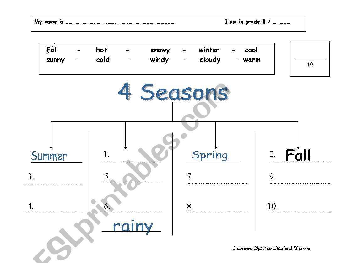 season worksheet