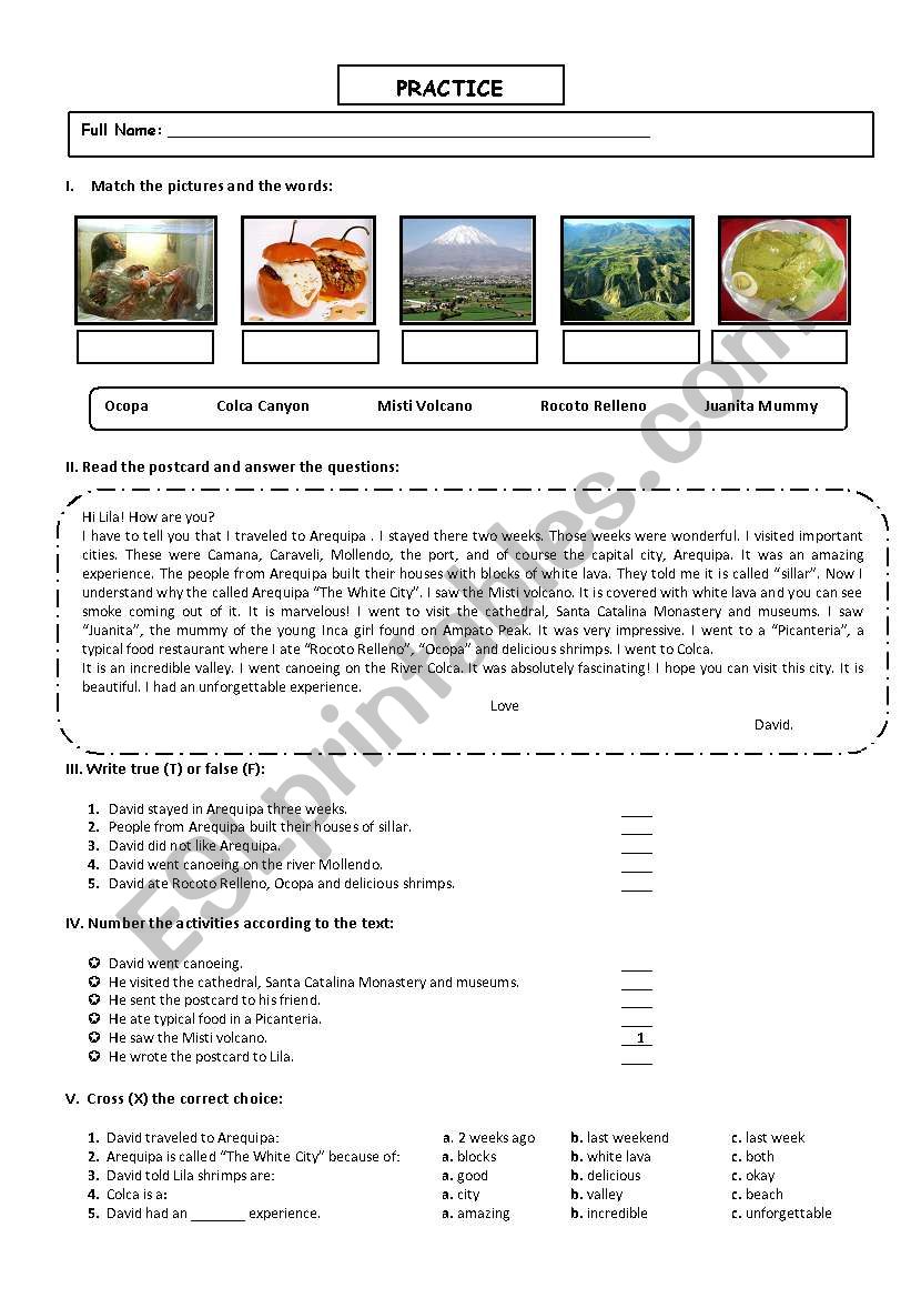 arequipa city worksheet