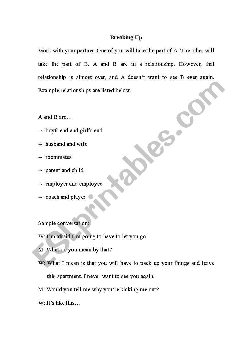 Breaking Up worksheet