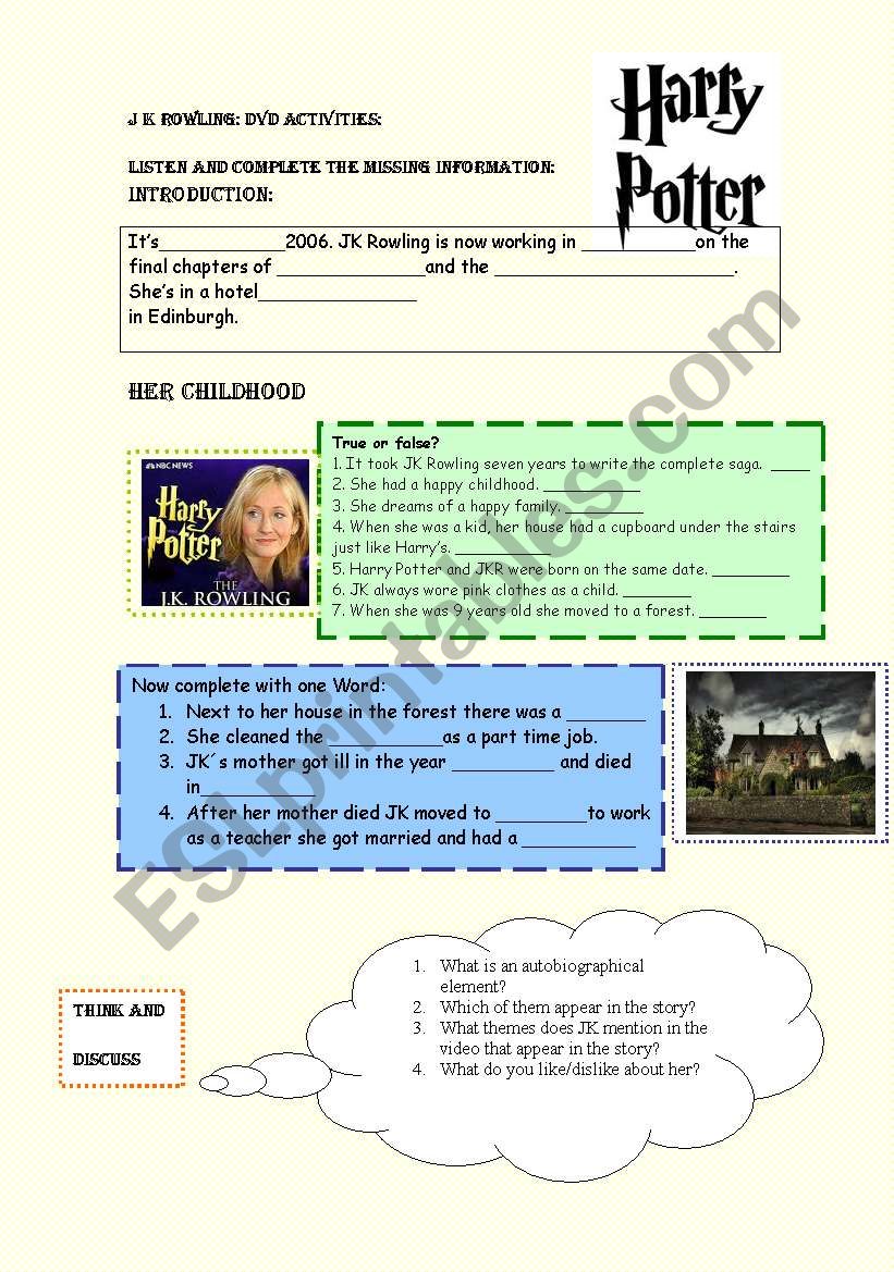 JK Rowlings Biography worksheet