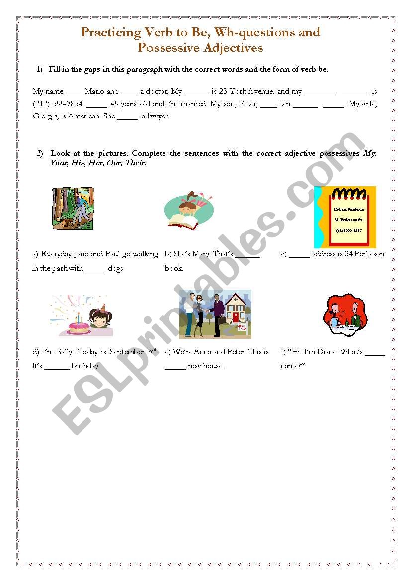 Practicing Verb to Be, Wh-questions and Possessive Adjectives - Part 2