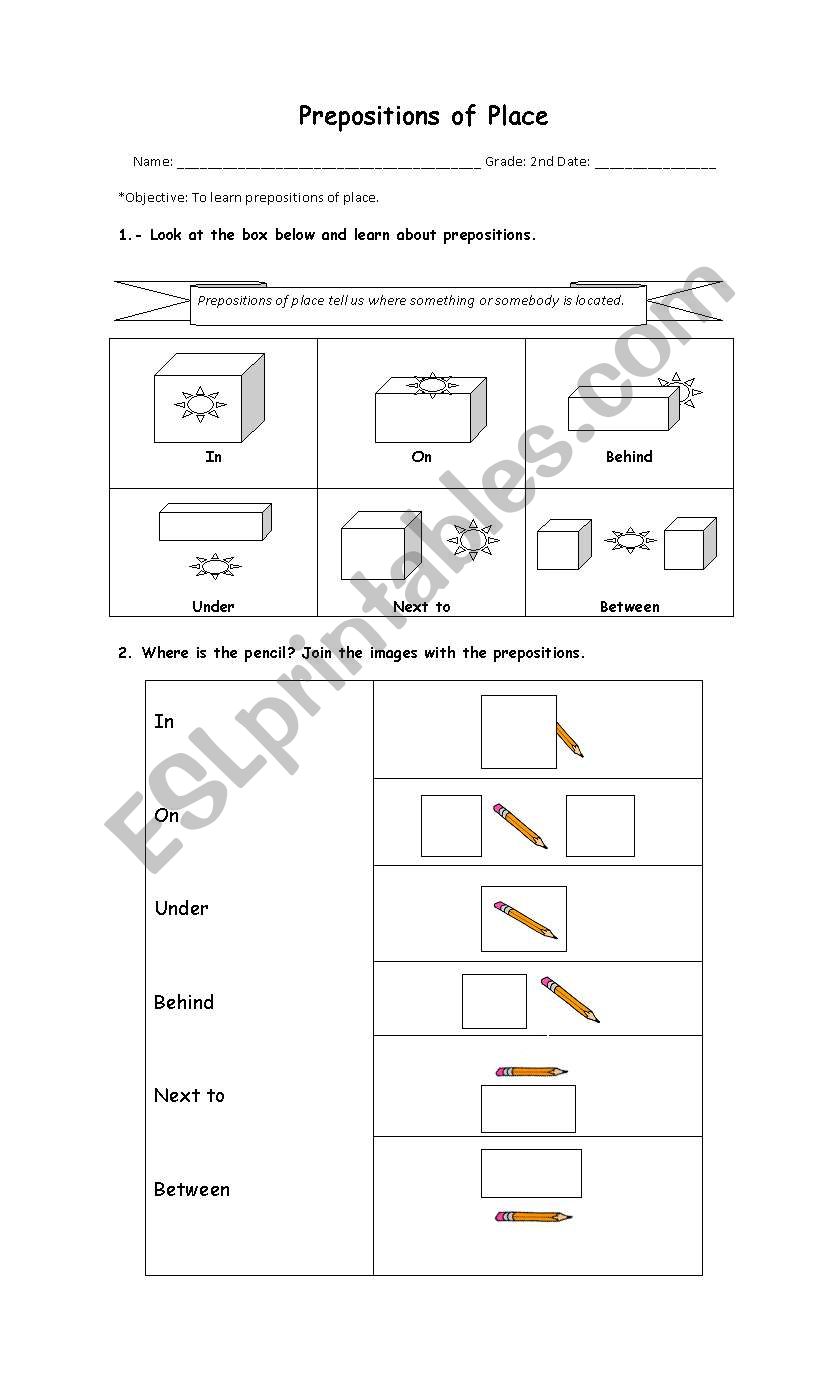 Prepositions in the classroom worksheet