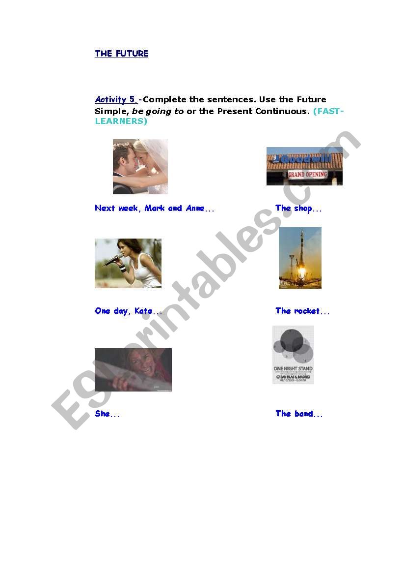 FUTURE ACTIVITIES worksheet