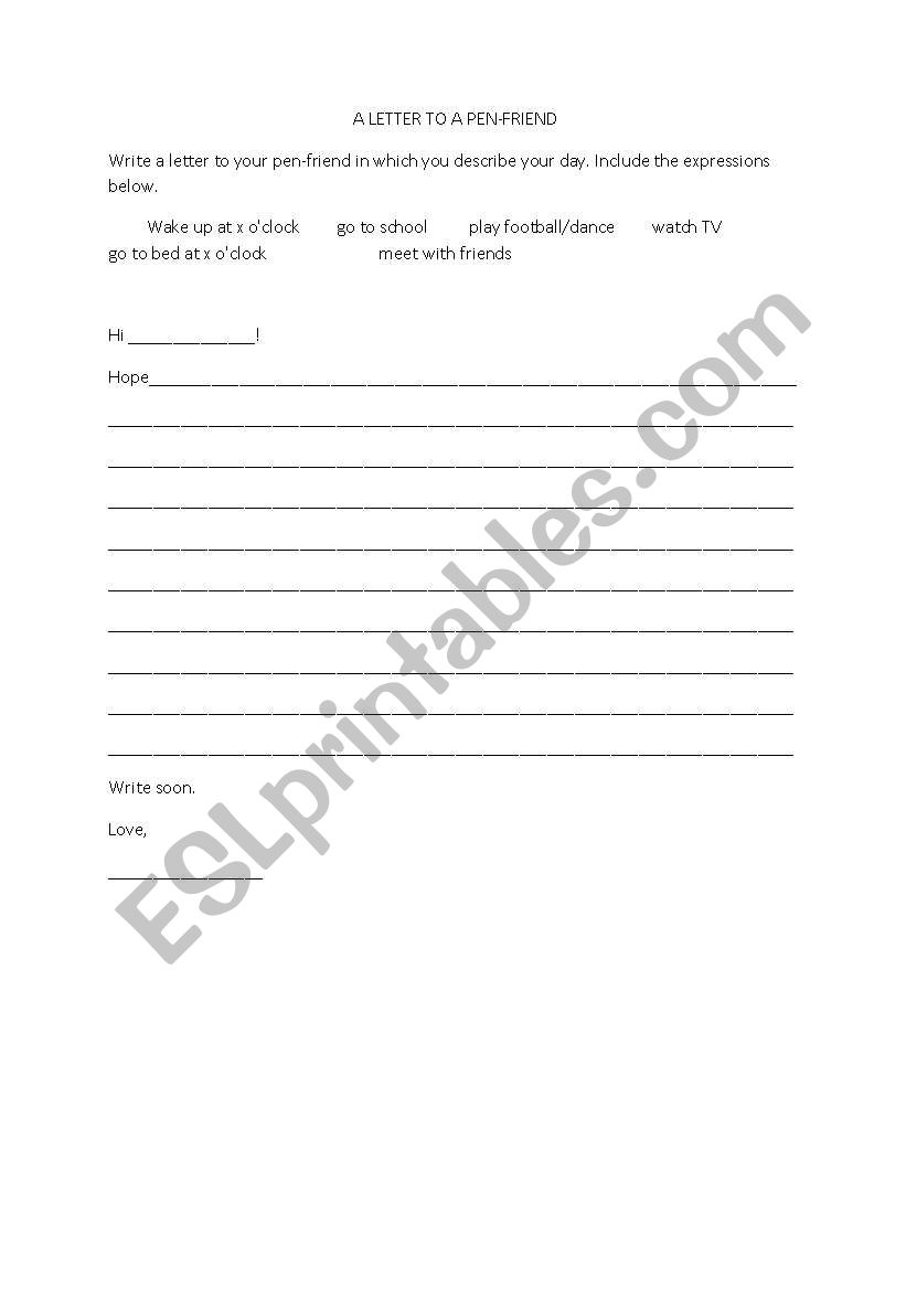 A day in my life (letter) worksheet