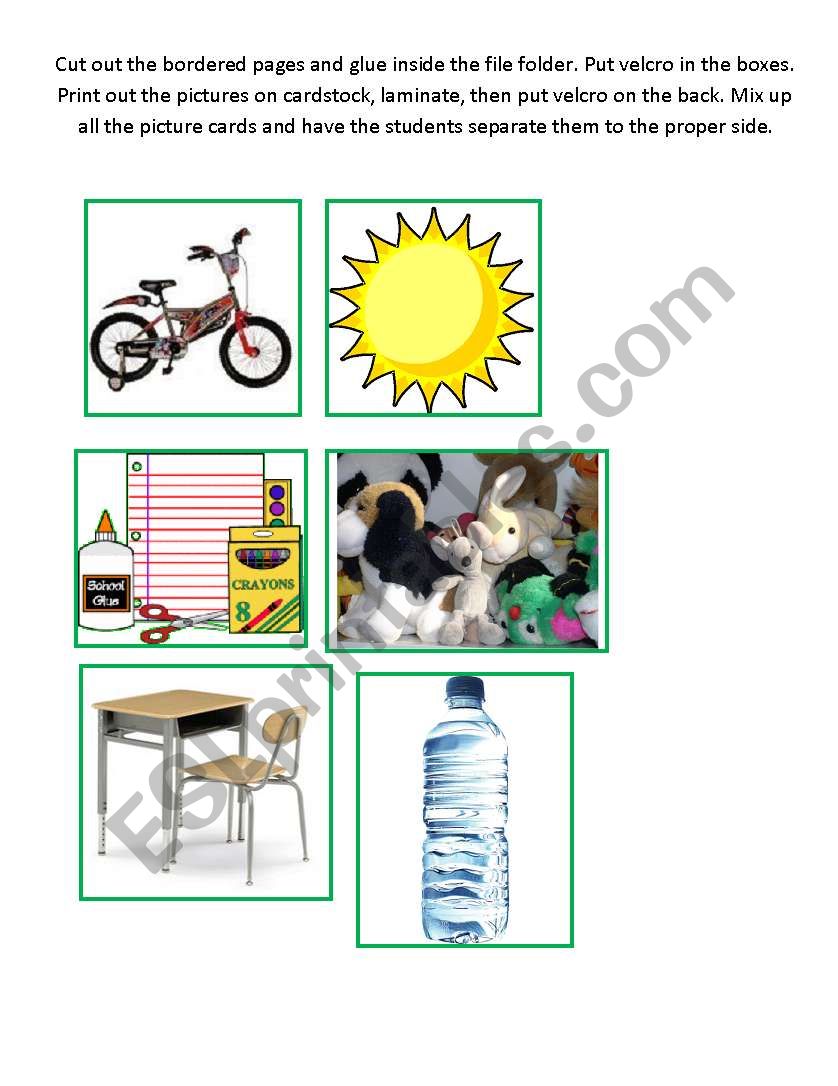 Living vrs. Nonliving File Folder Game - part 1 of 2