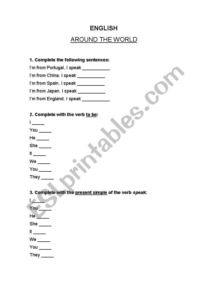 Around the world worksheet