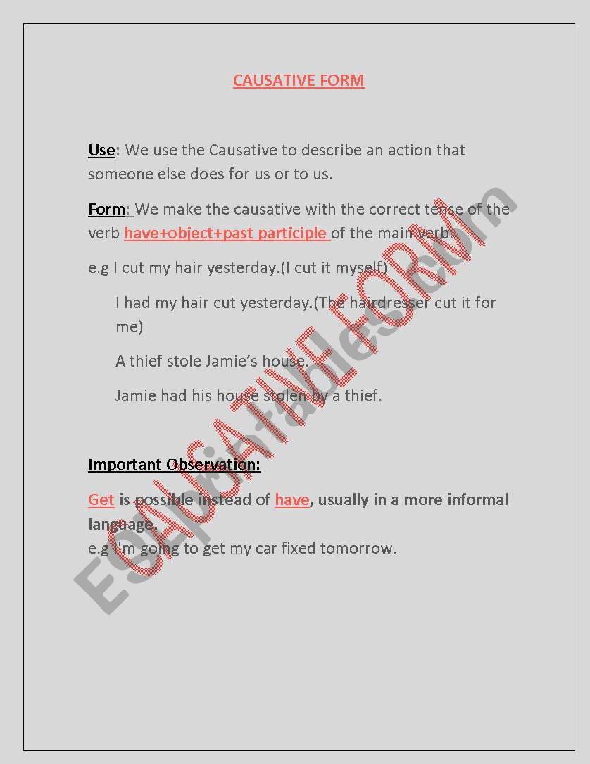 Causative Form worksheet