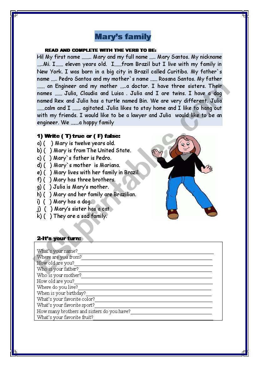 Mary´s family - ESL worksheet by mary-butterfly